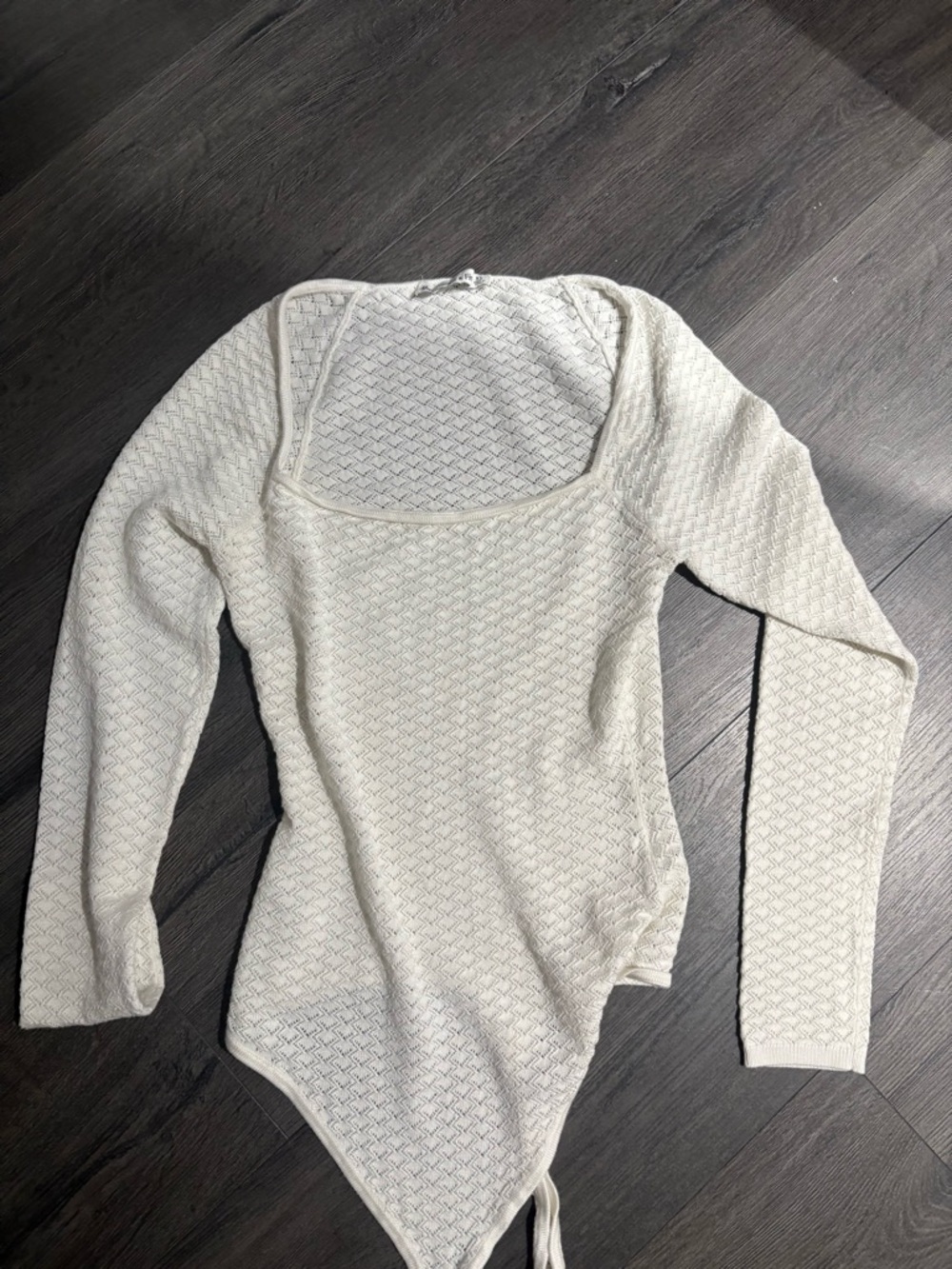 Abercrombie & Fitch Cream Textured Long-Sleeve Bodysuit